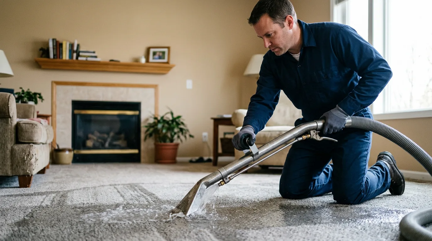 Water damage restoration technician working near Dennis, MS